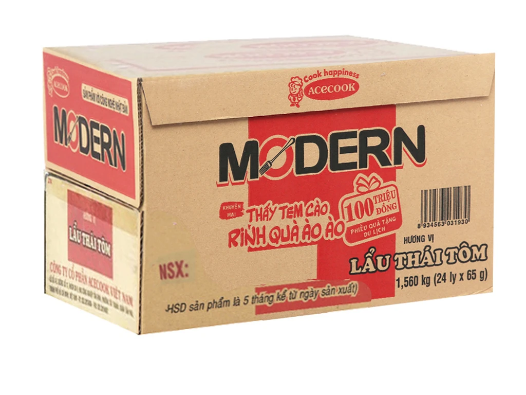 Thùng 24 ly mì Modern lẩu Thái tôm 65g