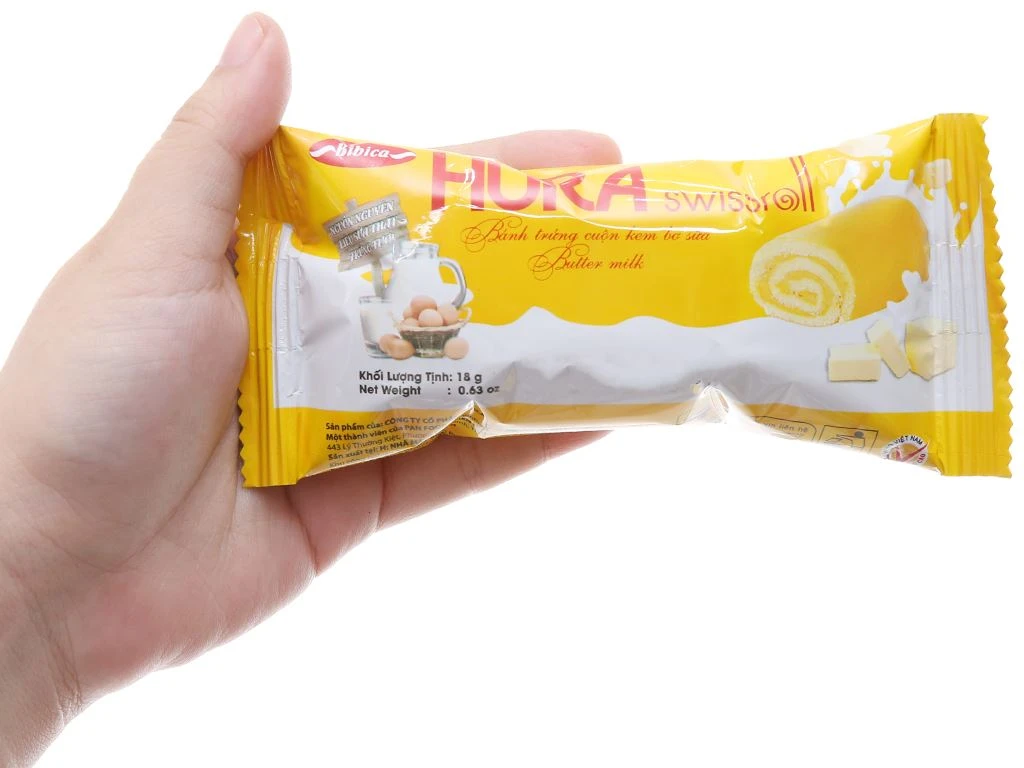 Bánh trứng cuộn kem bơ sữa Hura Swissroll hộp 360g