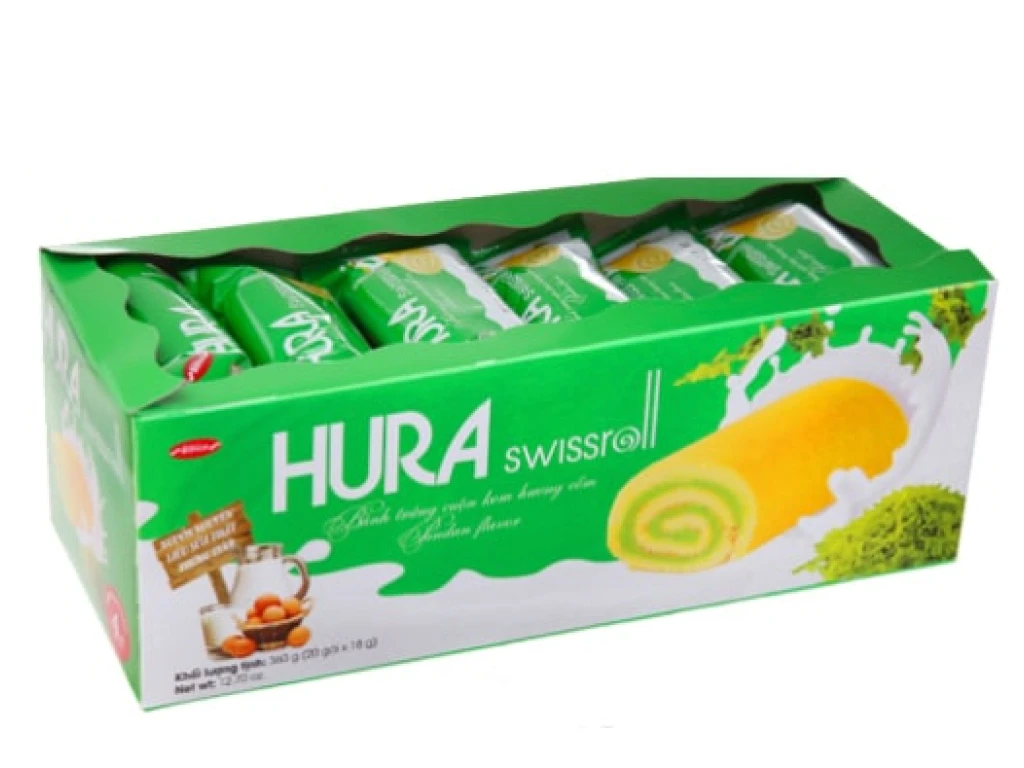 Bánh trứng cuộn kem hương cốm Hura Swissroll hộp 360g